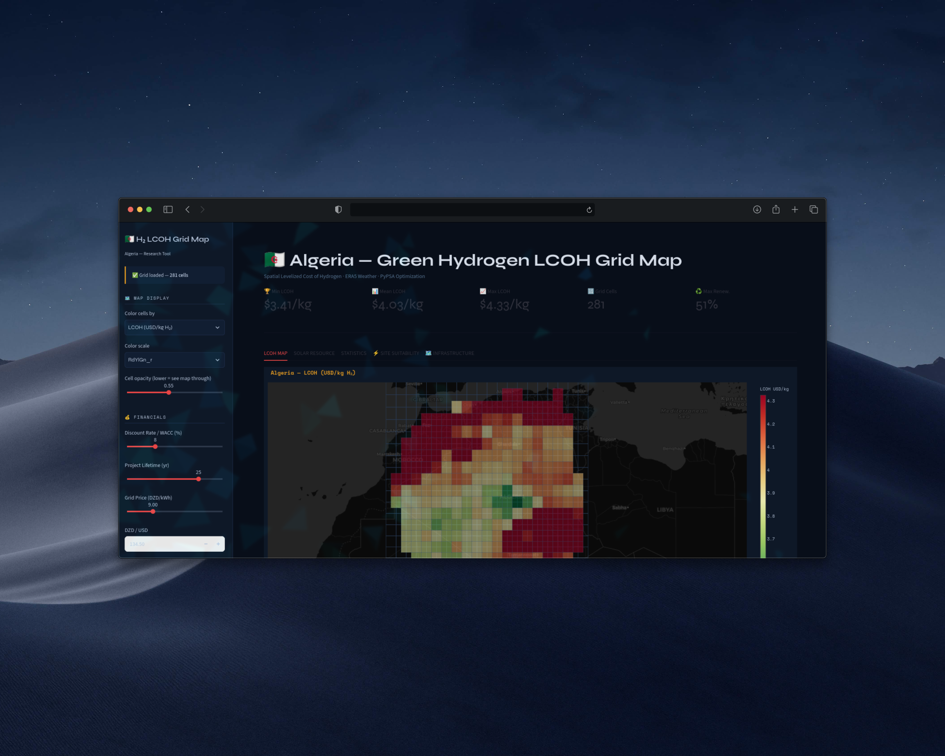 Algeria H2 LCOH Grid Map